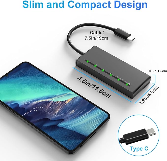 USB C Multi Card Reader, SD/TF/CF/XD/MS Type-C 5Gps High Speed 7-in-1 XD Picture Card Reader for SDXC SDHC TF Micro SD CF MS MMC Card, Sony Memory Stick Pro Duo Adapter Read 5 Cards Simultaneously