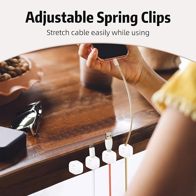 Magnetic Cable Clips Cord Organizer Holder, 6 Pack Adhesive Wire Holder Keeper Organizer USB Charging Cable Storage Holder for Home Office Phone Car Wall Desktop Nightstand Kitchen (White)