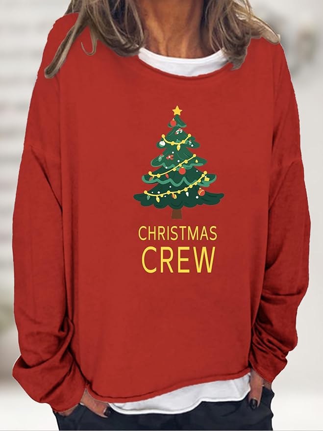 LOAIHA Merry Christmas Sweatshirt Crewneck Snowman Graphic Shirts Christmas Tree Sweater Long Sleeve Xmas Hoodie Pullover