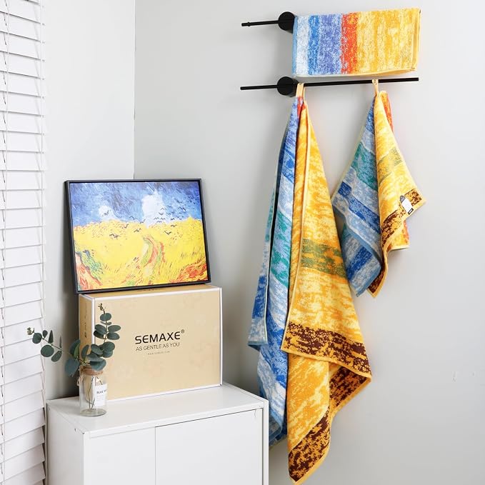 SEMAXE Bath Towel Set, 8 Piece Towel Set for Bathroom, Quick Dry Cotton Towels with Hanging Loops, Easy Care, Colorful Striped