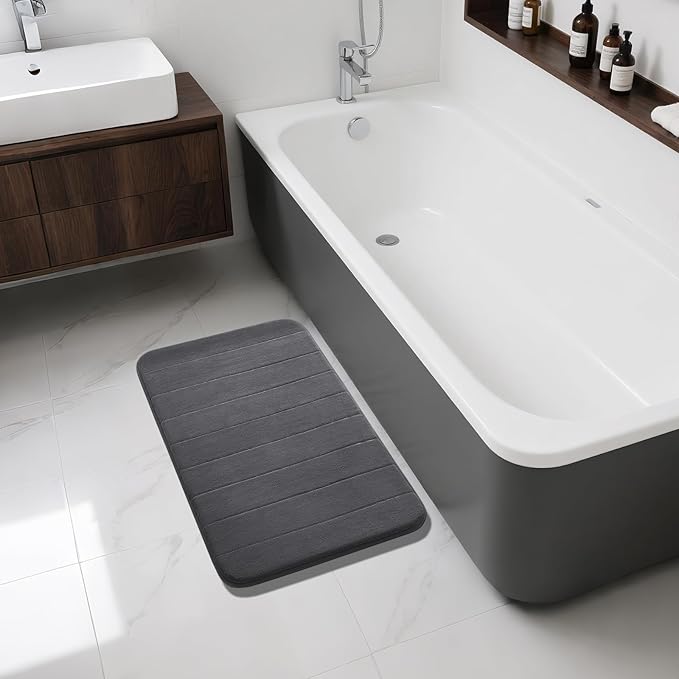 Yimobra Large Bath Mat 36"x24", Super Soft Quick Dry Memory Foam Bathroom Rug, Water Absorbent, Non Slip Backing Machine Washable for Tub Shower, Thick Comfort Support, Dark Gray