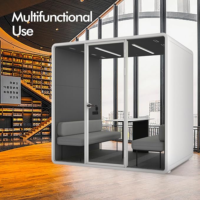 Soundproof Office Pod Booth, Quiet Meeting Pod with Acoustic Panels, Sound Proof Room with Desk, Portable Removable Working Booth for Private Phone Calling, Study, 4 People L Size H92in W91in D70in