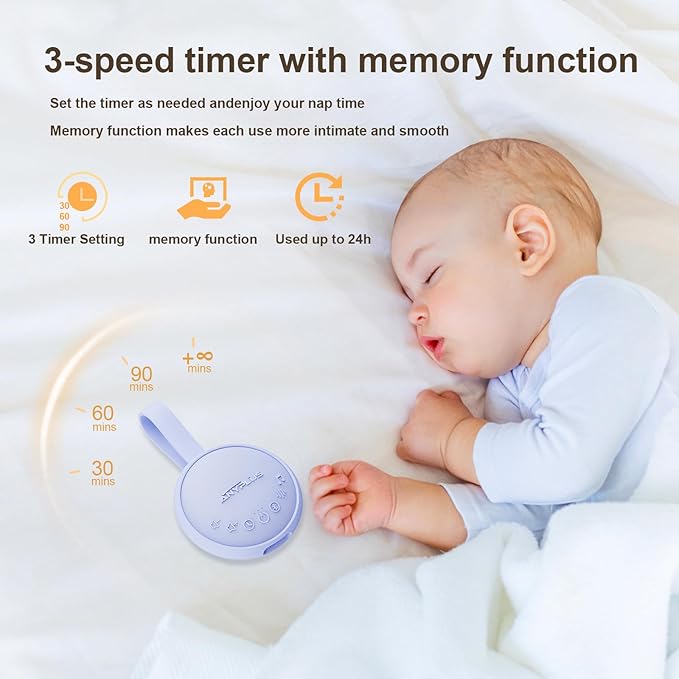 White Noise Sound Machine for Sleeping Adults & Baby, Portable Noise Machine with 24 Soothing Sounds, Bluetooth 5.1, Battery Powered, 3 Timer Settings, Memory Function for Home, Office, Travel(Purple)