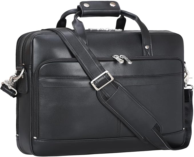 Masa Kawa Leather Briefcase for Men 17/15.6" Laptop Crossbody Shoulder Messenger Bag Business Travel Work Attache Case
