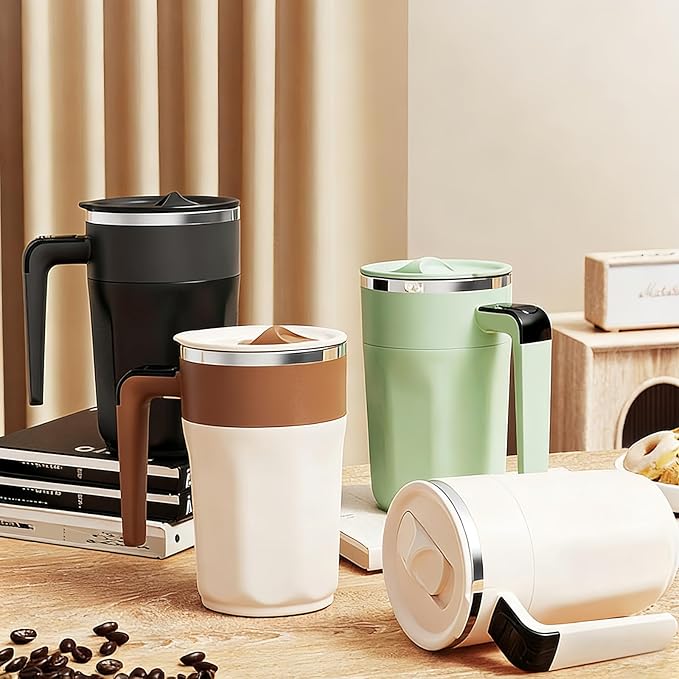 Self Stirring Coffee Mug,Heated Coffee Mug Rechargeable with Temperature Display,Fun Coffee Mug Warmer,Suitable for Beverages Such Coffee,Milk,Cocoa (Green)