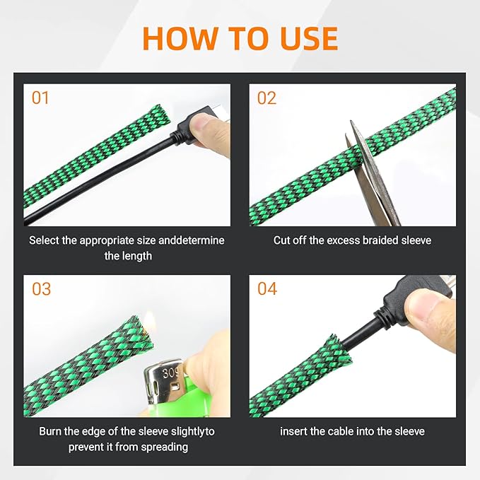 Braided Expandable Cable Sleeve, 25ft PP Cotton and PET Braided Cable Management, Flexible Mesh Wire Loom and Cable Protector for TV, Computer, Home Theater, Automotive (Green, 1/8")