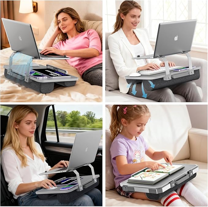 V-Hold Laptop Lap Desk, Portable Laptop Desk for Bed, FIts up to 17" Laptops & MacBook, Lightweight Lap Tray Table with Pillow Cushion for Bed & Couch