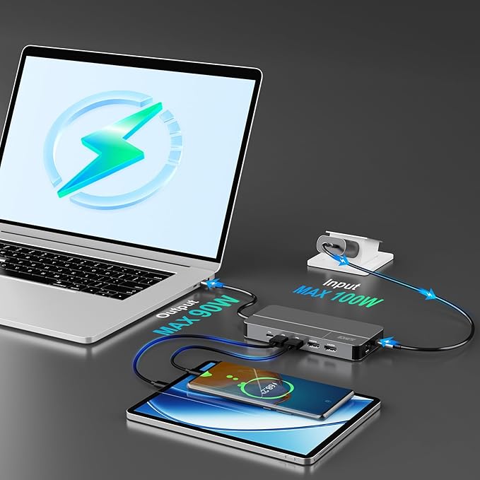 AUIMCE Mac Docking Station Dual Monitor 2 HDMI for MacOS and Windows Laptop Implement MST, Compatible MacBook Pro/Air M1/M2/M3/M4 Chips, Dual 4K Display for All USB C Computers