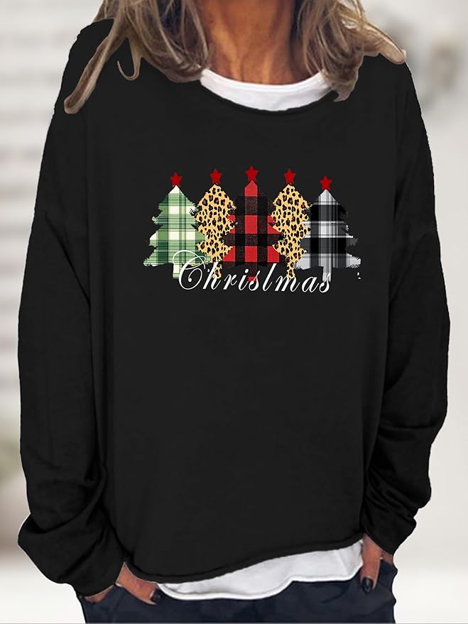 LOAIHA Merry Christmas Sweatshirt Crewneck Snowman Graphic Shirts Christmas Tree Sweater Long Sleeve Xmas Hoodie Pullover