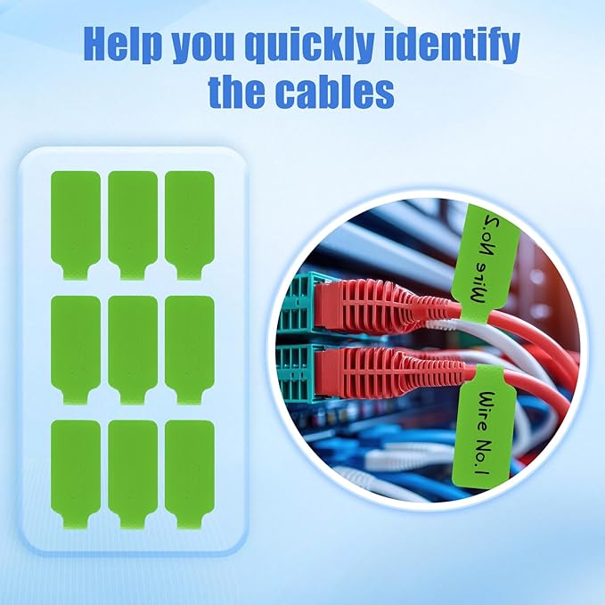 50 Pieces Cord Labels Self-Adhesive Nylon Cable Labels Tags Waterproof Wire Cable Tags or Electronics Office Computers Management and Identification (Green)