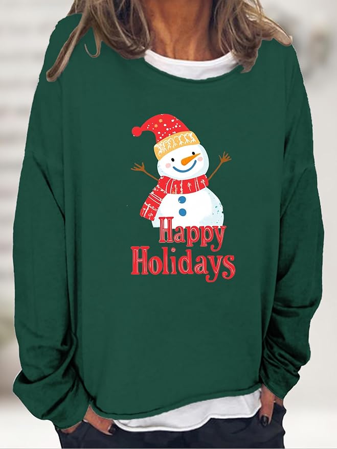 LOAIHA Merry Christmas Sweatshirt Crewneck Snowman Graphic Shirts Christmas Tree Sweater Long Sleeve Xmas Hoodie Pullover