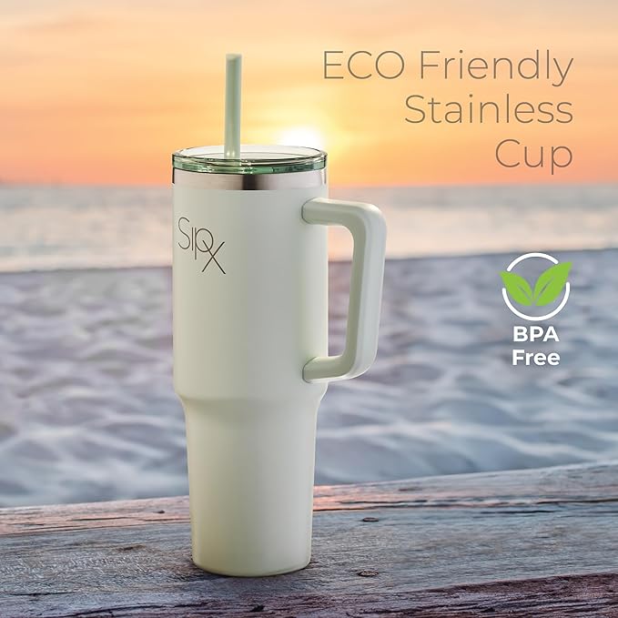 SIPX™ 30 oz Insulated Tumbler with Handle & Straw – Vacuum Insulated Stainless Steel, Leakproof, Cupholder Friendly – Perfect for Iced Coffee, Water & Travel – Green