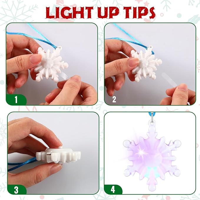 Yinkin 30 Pcs Christmas Light up Necklace for Adults Flashing Necklaces Christmas Accessory for Xmas Party Favors Stocking Stuffers Ornaments Decoration Party Supplies (Snowflake)