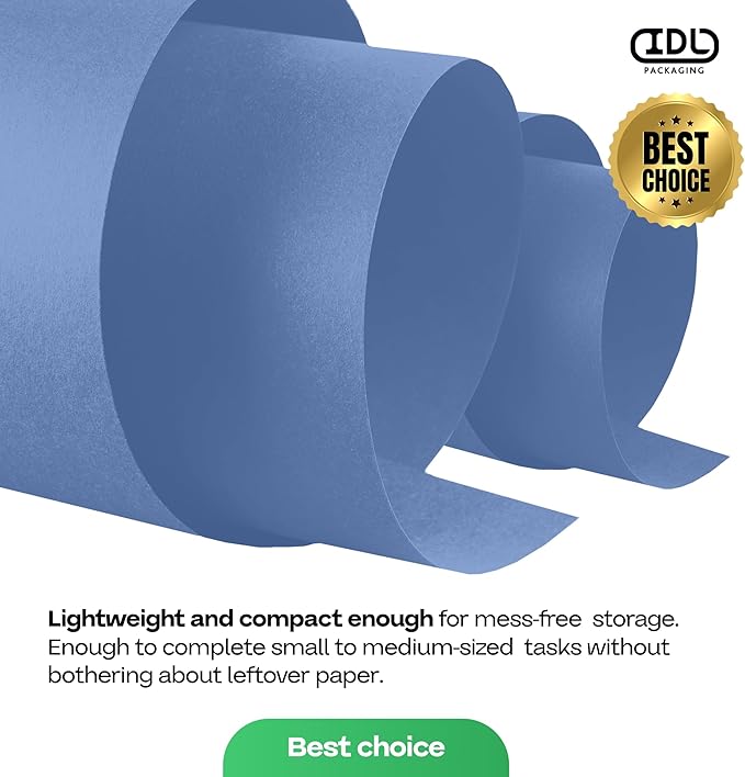 12" x 1200" (100 feet) Blue Kraft Paper Roll - USA-Made Quality Craft Paper for Gift Wrapping, Kids' Arts & Crafts, School Projects - 100% Recycled Natural Material 50lb Thickness by IDL Packaging