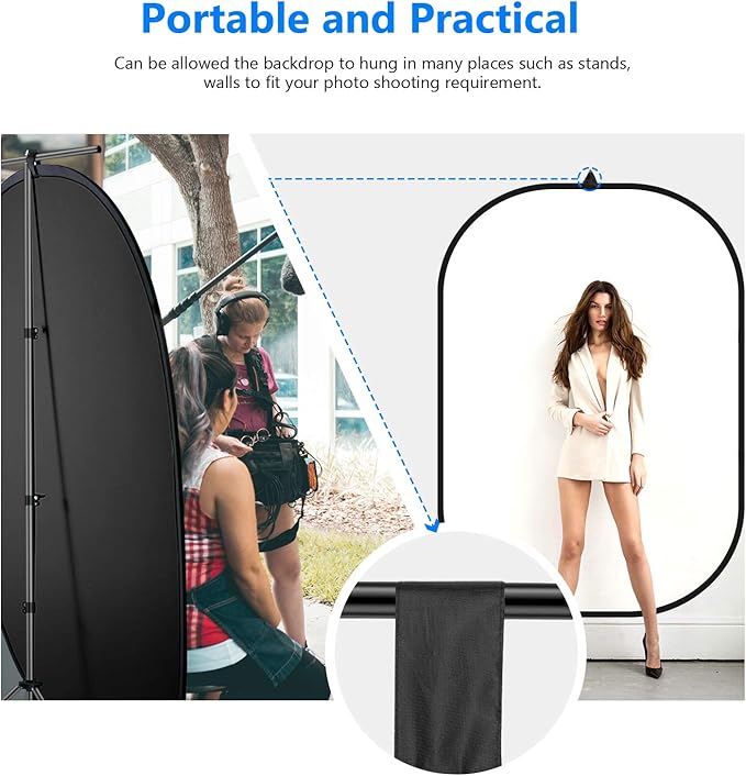NEEWER Chromakey Backdrops, Double Sided Black Screen and White Screen, 2 in 1 Collapsible and Reversible Background for Photography, Gaming and Live Streaming, 5'×6.6'/1.5m×2m (Black/White)