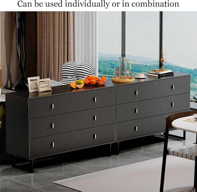 Chrangmay Modern Chest of Drawers with 6 Drawers,Deep Drawers,Clothes Organizer,Large Storage Cabinet for Living Room, Bedroom,Hallway,with Anti-Tipping Device,Black