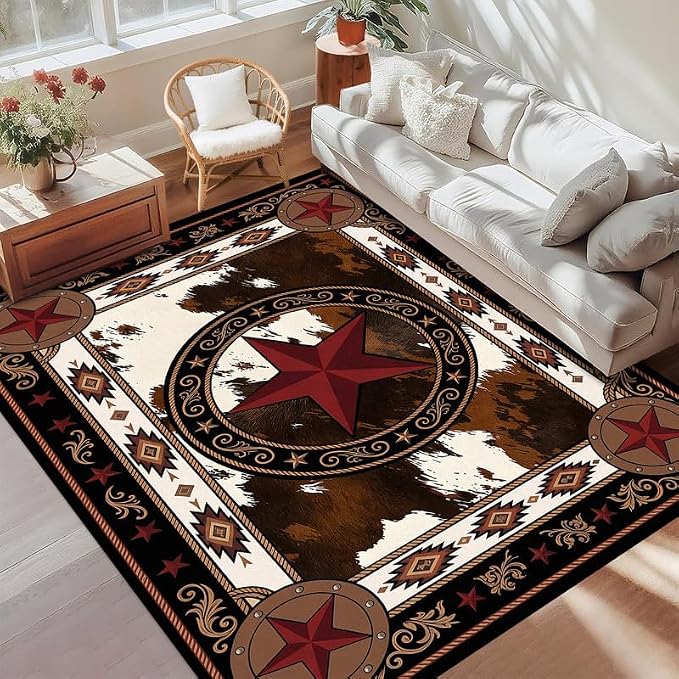 Vintage Star Rugs Non Slip Rustic Farmhouse Floor Mat Washable Carpet for Bedroom Living Room Nursery Playroom Classroom Home Decor,5'x7'