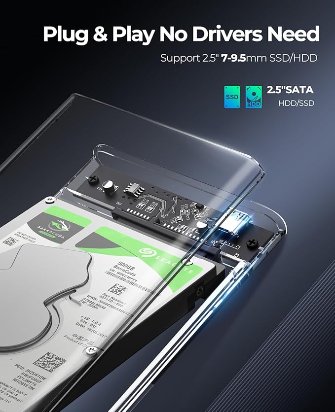 ORICO 2.5'' Hard Drive Enclosure Type-C USB 3.1 Gen2 to SATA 6Gbps Computer External HDD Enclosure for 7 9.5mm HDD SSD Support UASP Compatible with MacOS Windows -2139C3-G2
