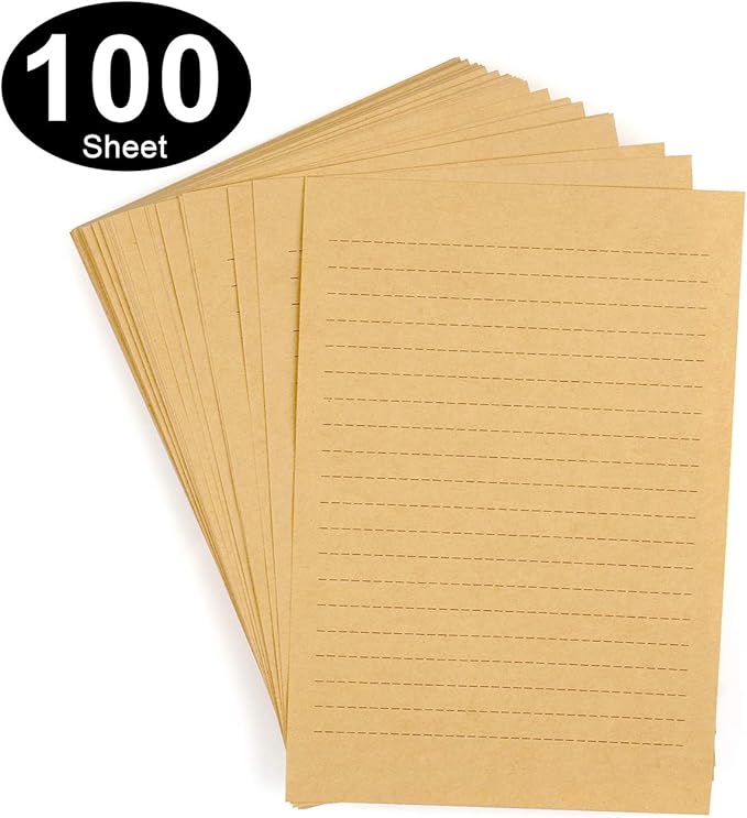 CenterZ 100pcs Vintage Kraft Stationary Paper 8.3 x 11.5 inch, A4 Sheets 120gsm Printable Lined Stationery Writing Letter Papers Bulk Set for Personalized Letters, Creative Poems, Lyrics, Office Notes