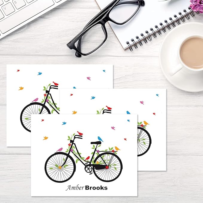 New Spin Bike Personalized Note Cards - 24 Cards with White Envelopes, 4¼ x 5½ Inch Size, Blank Stationery, Add Names or Text, For Thank You Notes, Invitations, & Announcements
