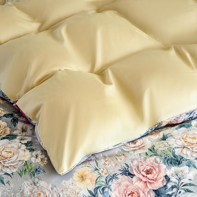Blue Floral Duvet Cover Set 100% Percale Cotton King Size Shabby Vintage Chic Penoy Patterned Comforter Covers with Zipper,Soft & Breathable French Country Bedding 3Pcs-Not Comforter