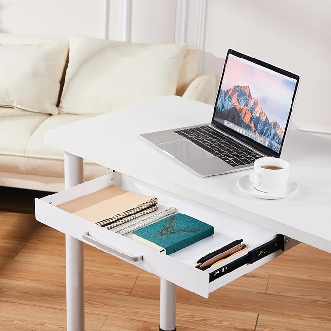 OSteed Under Desk Drawer Organizer 21" White Upgrade with Adjustable Brackets, Sliding Pull-Out Under Table Pencil Drawer, Office Standing Desk Attachment for Workbench