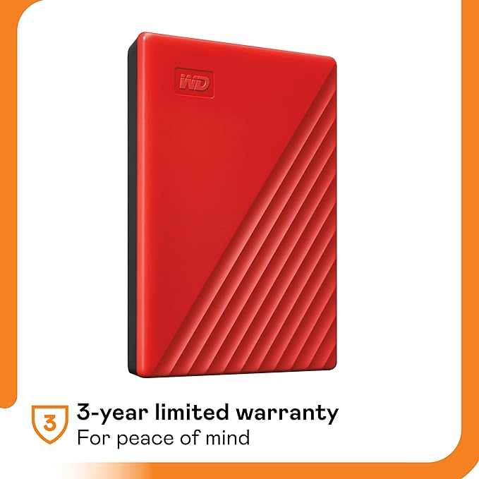 WD 1TB My Passport, Portable External Hard Drive, Red, backup software with defense against ransomware, and password protection, USB 3.1/USB 3.0 compatible - WDBYVG0010BRD-WESN