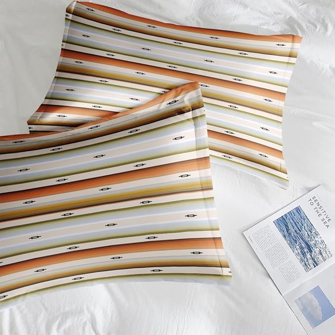 Comforter Set Full Size, Geometric Tribal Striped 7 Pcs Bedding for Kids and Adults, Boho Modern Colorful Bed Sheet Sets with Fitted Sheet 2 Pillowcase & 2 Sham for Bedroom Bed Decor