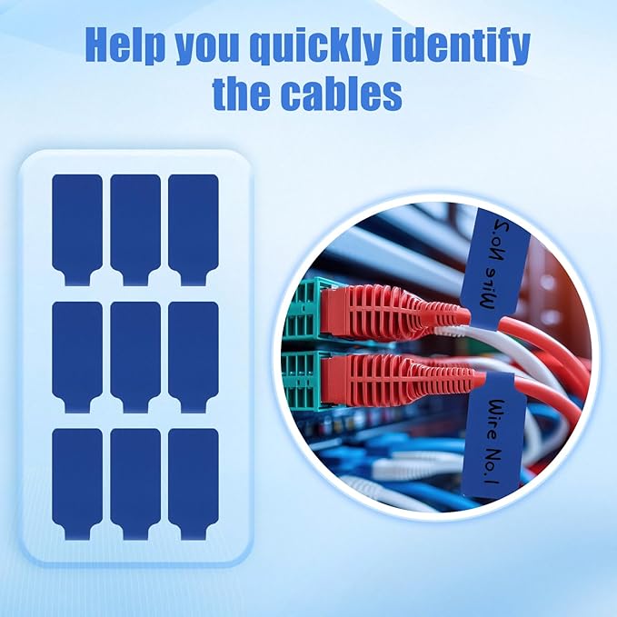 50 Pieces Cord Labels Self-Adhesive Nylon Cable Labels Tags Waterproof Wire Cable Tags or Electronics Office Computers Management and Identification (Blue)