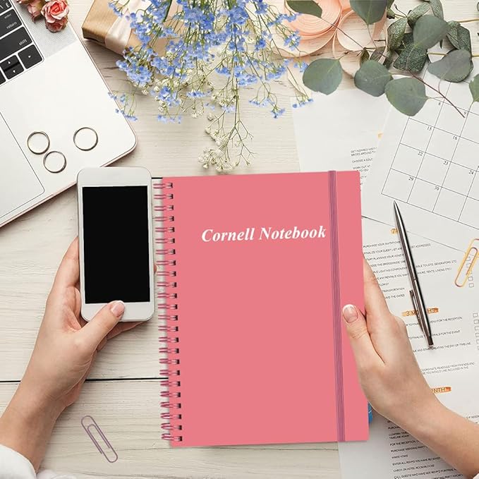 Yaridar A4 Cornell Notes Notebook - College Spiral Cornell Notebooks for Note Taking, Subject Ruled Steno Pads for Office/School/College/Home, 8.5" x 11", Pink