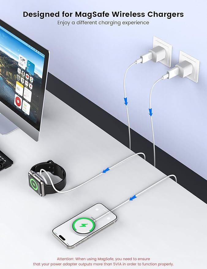 MOSWAG USB to USB C Adapter, USB C Female to USB Male Adapter Compatible with Apple MagSafe Watch 9/8/7/SE/Ultra, for iPhone 15 14 13 12 Mini Pro Max,iPad,Galaxy Note,Pixel,CarPlay,Wall Plug