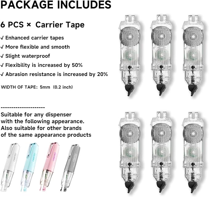BITOSEE Correction Tape Refills, Carrier Tape for All the DU Series Refillable Correction Tapes, 6 Counts