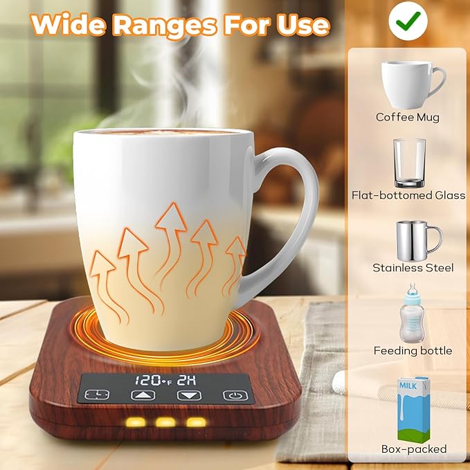 Coffee Mug Warmer Set for Desk - Candle Warmer, 9 Temp Coffee Cup Warmer Auto Shut Off, 1-12H Timer Smart Beverage Warmer, Candle Warmer Plate Candle Melter, Heated Coffee Mug, Charging Coaster