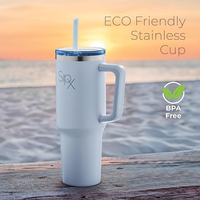 SIPX™ 40 oz Insulated Tumbler with Handle & Straw – Vacuum Insulated Stainless Steel, Leakproof, Cupholder Friendly – Perfect for Iced Coffee, Water & Travel – Blue