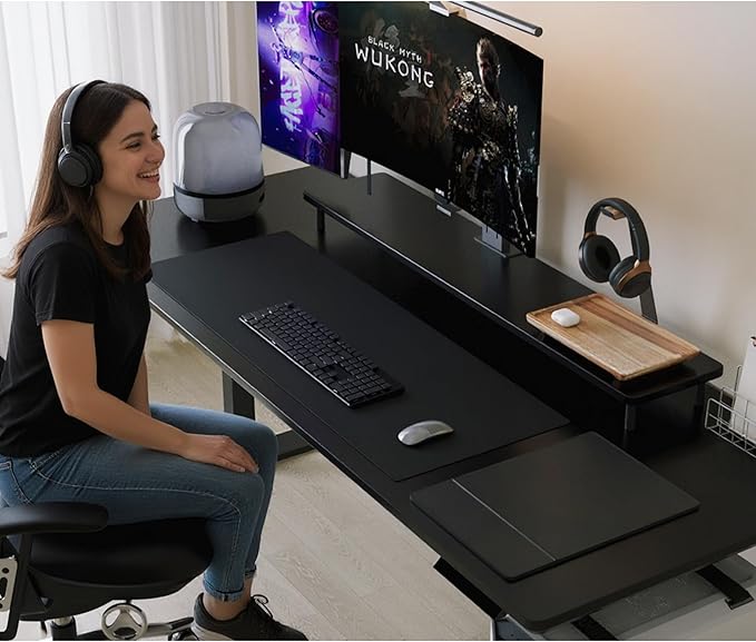WILDMOS Headphone Stand for Desk,Acacia Wood Tray with Headphone Holder,Gaming Headset Stand,Desk Accessories for Desktop Storage