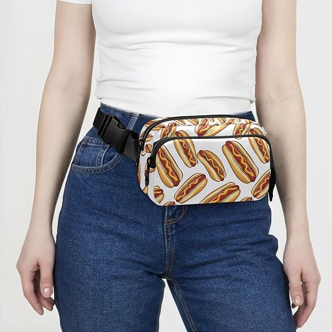 Funny Hot Dog Fanny Pack for Women Men Water Resistant Fashion Waist Packs with Adjustable Strap Belt Bag for Travel Workout Jogging Hiking 21220333