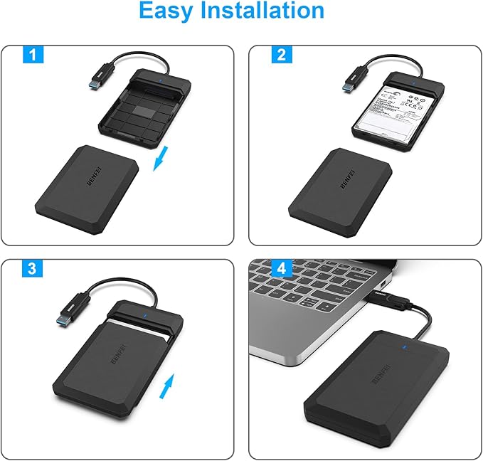 BENFEI 2.5 Inch SATA to USB Tool Free External Hard Drive Enclosure, USB Type-C/Type-A to Sata Compatible for 2.5 Inch SSD(Optimized for SSD, Support UASP)