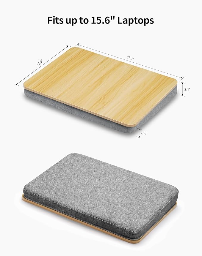 ZEAPTAC Lap Desk with Pillow Cushion, Portable Laptop Bed Desk, Fits up to 15.6 inch Laptop, Lap Stand for Bed & Couch & Carpet, Book Tablet/Drawing Board - Light Brown Wood