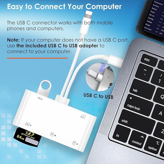 9-in-1 Memory Card Reader Universal SD Card Reader for iPhone/iPad, CF/SD/MicroSD/MS/XD Card Reader & USB OTG Adapter with USB-A/USB C/Lightening Connector for iPhone 16/iPad Pro/Samsung Galaxy S25