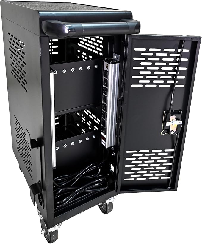 TOUPUWAN Laptop and Tablet Storage Cart, Mobile Charging Cart and Cabinet for Up to 16 Units, with Charging Port Screen Size Up to 14", Fits Chromebook, Tablet, Laptop, Suitable for School, Business