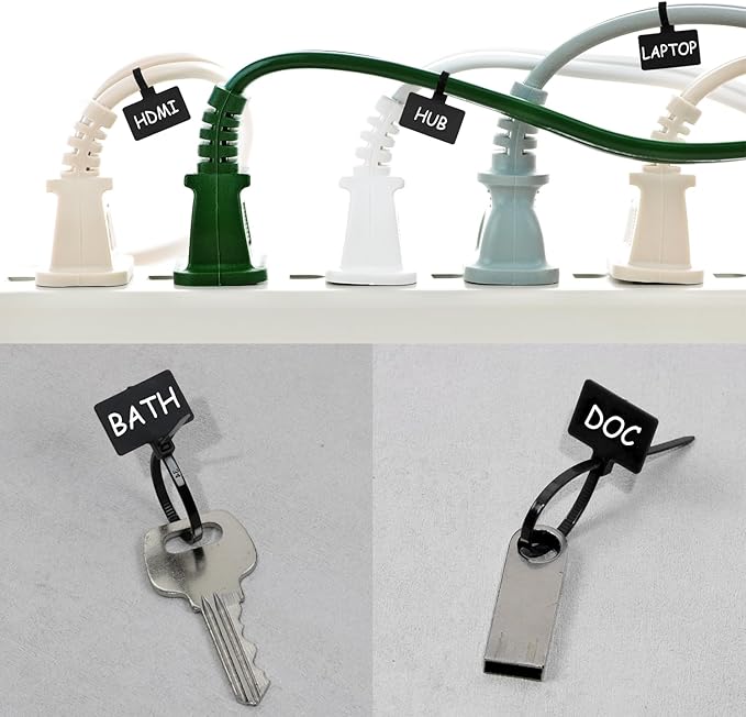 Mini Skater Nylon Cable Zip Ties Tags 4" Tiny Self-Locking Write-On Identify Cord Tabs Cable Label Marker Ties for Office Home Identification and Organization, 50 Pack (Black)