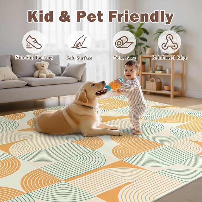 Area Rugs for Living Room 4x6, Washable Modern Abstract Rug for Bedroom, Soft Non-Slip Indoor Floor Carpet for Dining Room Nursery Office Home, Orange
