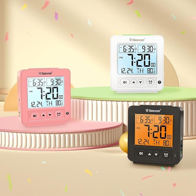 Geevon Smart Night Light Small Digital Alarm Clock with 2 Increasing Beep Alarm, Indoor Temperature, Battery Operated Travel Clock for Bedroom, Bedside, Desk(Pink)