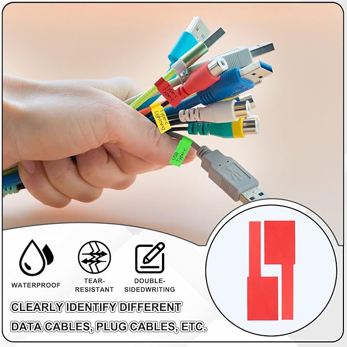 uxcell 300 Pcs Cable Labels, Waterproof Wire Cord Labels Tags, Cord Organizer Management Tags for Charger Cable Organizer Wire Markers Printer, Green