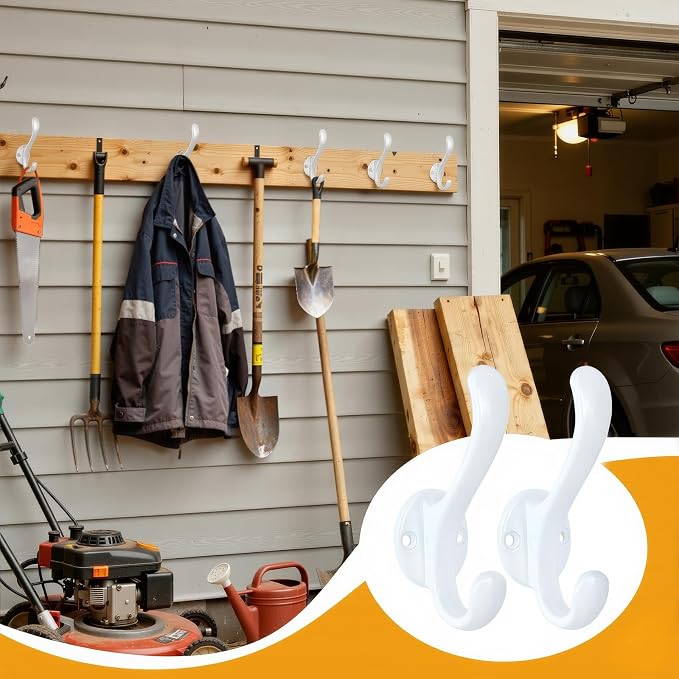 4 Pack Coat Hooks Wall Mount Heavy Duty Utility Retro Double Hooks for Hanging Coats,Hat, Towel, Key, Robe, Scarf, Bag, Cap (White)