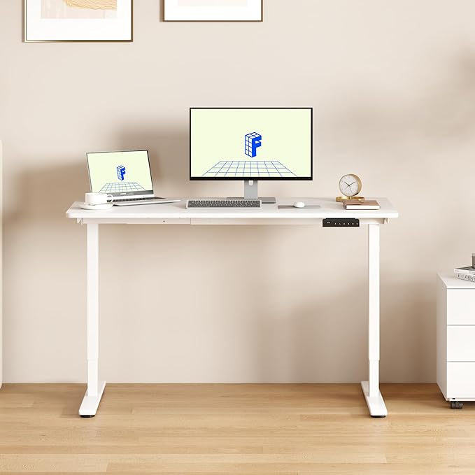 FLEXISPOT E3 Dual Motor 60 x 24 Electric Standing Desk Sit Stand Up Desk, Holds 220 lbs, Adjustable Height w/Memory Presets, One-Piece White Desktop & White Frame, Ships in 2 Boxes