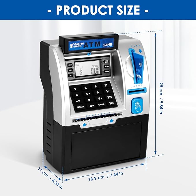 ATM Piggy Bank for Real Money – Mini ATM Bank Machine with Card & PIN, Coin & Note Recognition, Balance Calculator – Fun Electronic ATM Savings Bank for Teenagers & Adults