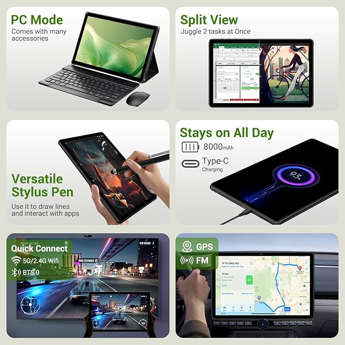 DEZLTID 2025 Tablet 11 inch Android 15 Tablets with Keyboard Stylus Mouse: 2K IPS Tablette (2000x1200), 36GB+256GB(2TB TF), 5G/2.4G Dual WiFi, 8-Core 1.6GHz, 8000mAh,8+13MP, BT5.0/GPS-Black