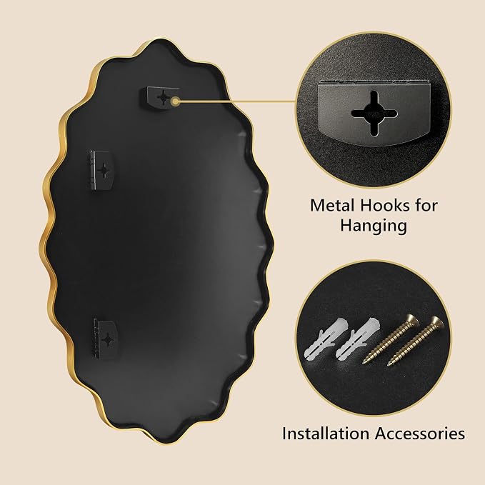 Oval Wavy Wall Mirror -Irregular Wall Mirror with Gold Asymmetrical Aluminum Alloy Frame,22"x30" Decorative Wall Mirrors for Bathroom, Bedroom, Living Room, Dining Room,Entryway