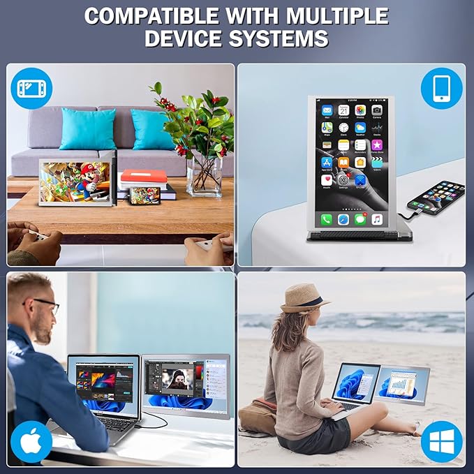 CopGain 12'' Portable Monitor for Laptop Screen Extender for 13.3'' MacBook, Designed for MacBook Screen Extender FHD 1080P IPS Display Plug and Play P1M